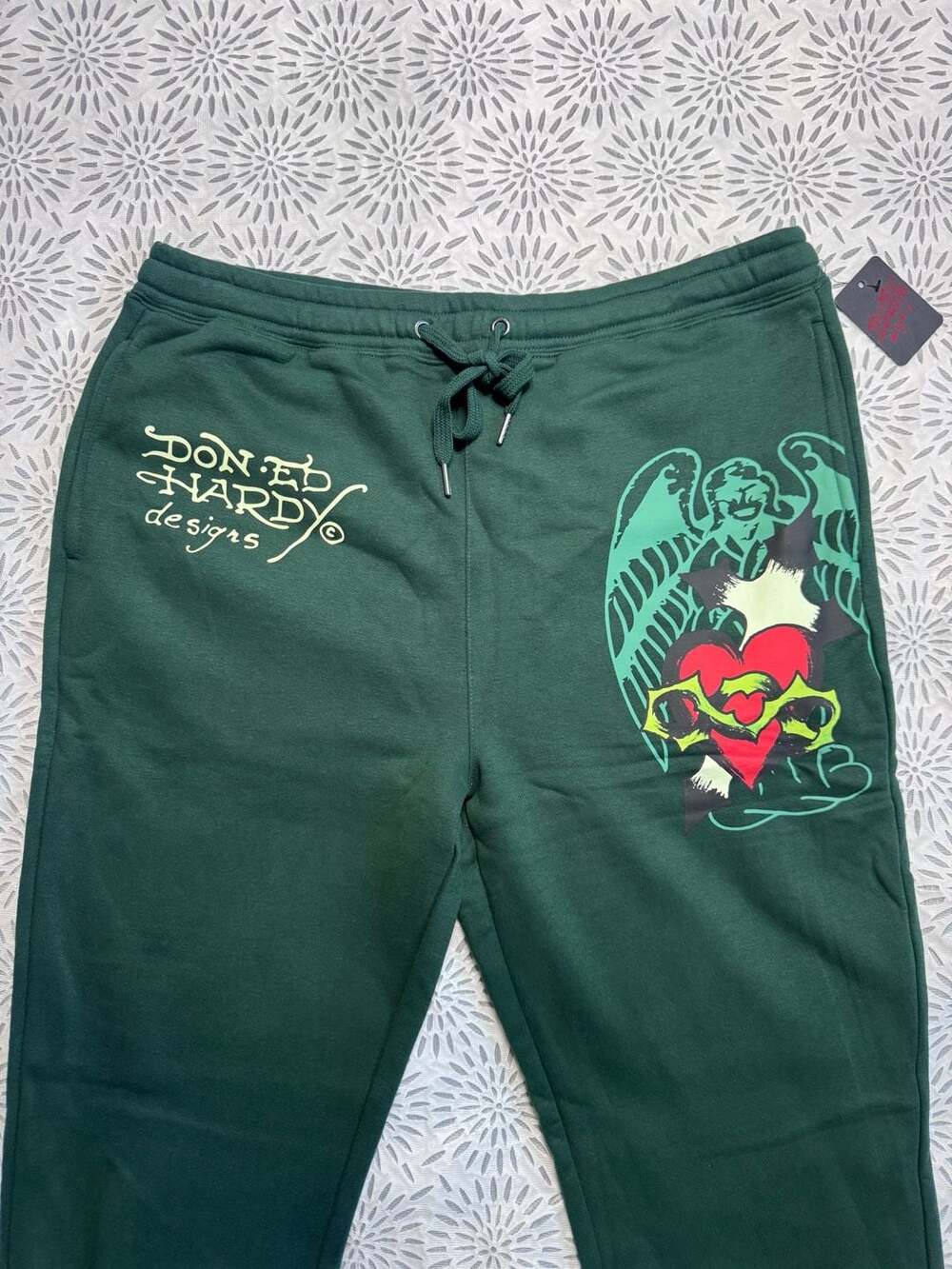 Ed Hardy Sacred Heart Graphic Fleece Sweatpants in Hunter Green XL